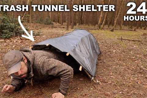 24 HOURS: Camping in a Trash Tunnel Stealth Shelter | Norwegian Military MRE | Solo Overnight