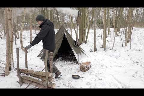 Solo Winter Camp in the Snow: Canvas Tent, Bushcraft, Woodstove, | Snowstorm Camping
