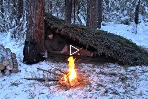 Winter Survival Shelter - Sleeping Outside in -25° Weather