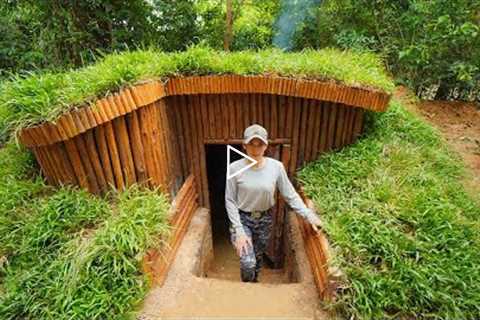 Building Underground Survival Bushcraft Shelter With Grass Roof, Clay Fireplace, START to FINISH