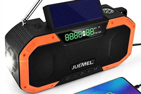 Emergency NOAA Weather Radio 5000mAh Bluetooth Speaker Waterproof,JUEMEL Solar Hand Crank AM/FM..