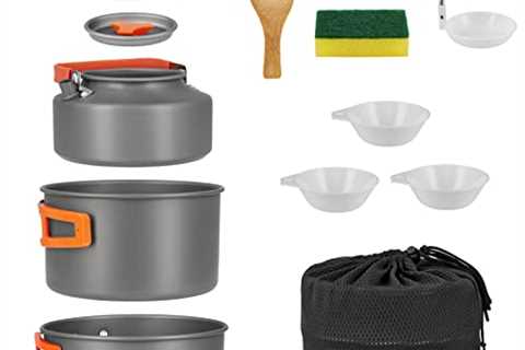 YETO Camping Cookware Set 10pcs Camping Pots and Pans Set Foldable Camping Mess Kit for 2-3 People..