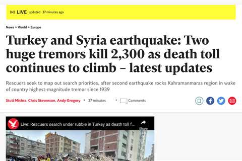 Devastating Earthquakes Strike Southern Turkey: 2,300 Lives Lost and Counting