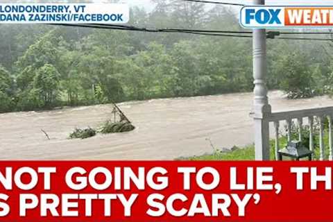 Raging River Rises Up To Vermont Resident's Home As Destructive Flooding Continues