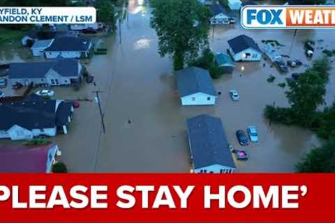 Drone Video Shows Neighborhoods Underwater Following Life-Threatening Flooding In Mayfield, KY