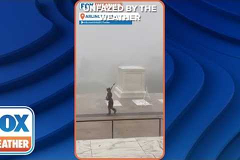 Soldier Continues Watch Over Tomb of the Unknown Soldier As Hurricane-Force Winds Lash DC