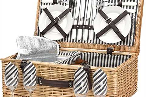 ZORMY Willow Picnic Basket for 4 Persons with Insulated Cooler Bag, Wicker Picnic Hamper Set with..