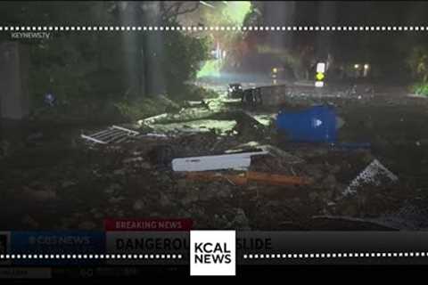 Dangerous mudslide in the Hollywood Hills