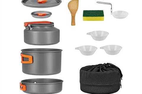 YETO Camping Cookware Set 10pcs Camping Pots and Pans Set Foldable Camping Mess Kit for 2-3 People..