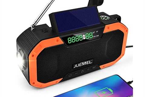 Emergency NOAA Weather Radio 5000mAh Bluetooth Speaker Waterproof,JUEMEL Solar Hand Crank AM/FM..