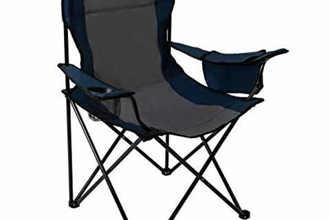 Pacific Pass Quad Camp Chair w/ Built-In Cooler and Cup Holder, Includes Carry Bag - Navy/Gray -..